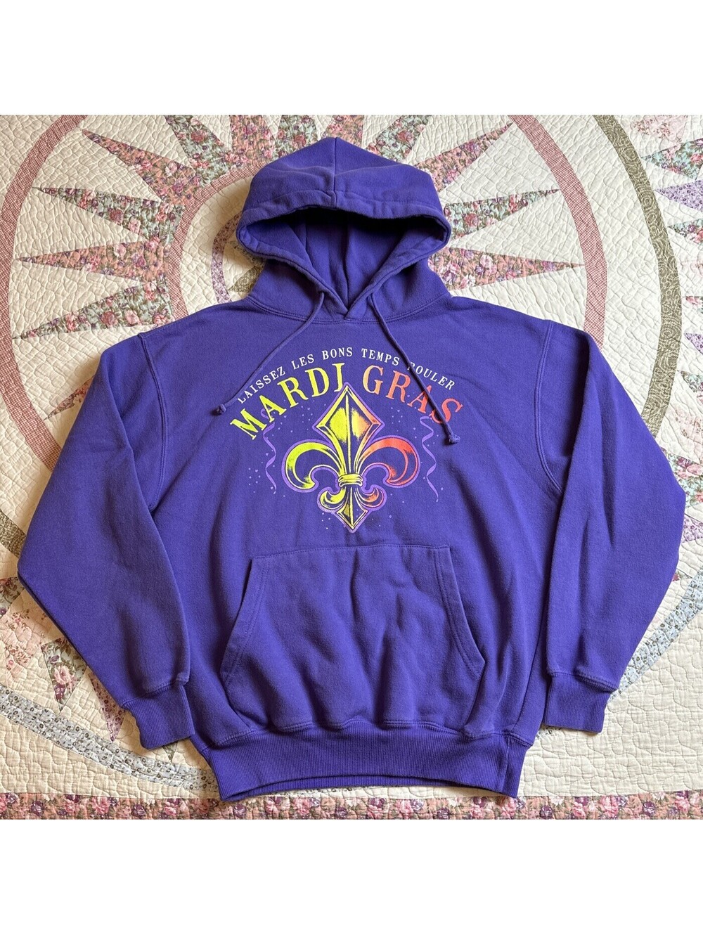 Vintage New Orleans Mardis Gras Graphic Birthplace Of Jazz Hoodie Purple Medium